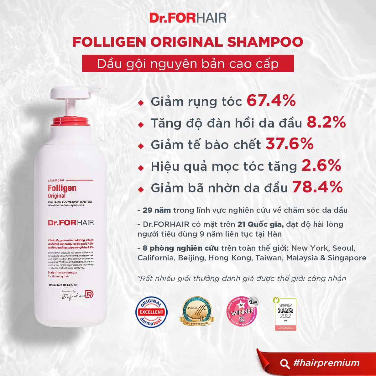 Dầu gội nguyên bản cao cấp, nuôi dưỡng da đầu Dr.FORHAIR Folligen Original