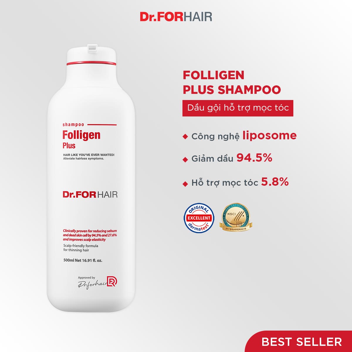 Dầu gội hỗ trợ mọc tóc, ngăn rụng tóc, kiểm soát bã nhờn Dr.FORHAIR FOLLIGEN PLUS 500ml